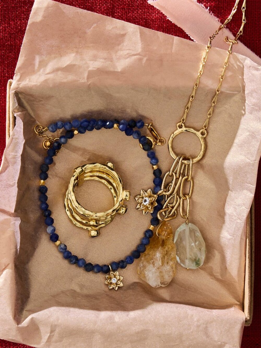 Free People x Satya Gold Plated Beaded Anklet White Topaz Sodalite NWT SOLD OUT
